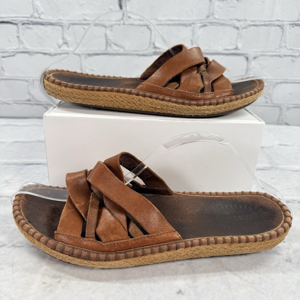 Patagonia Chestnut Brown Leather Woven Slide Sandals